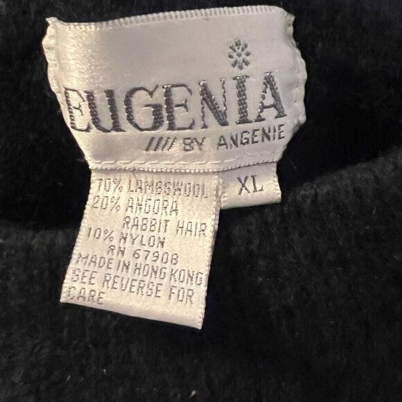 Vintage Eugenia Angenie Sweater XL Angora Wool Blend Fuzzy Black Heavy Sequined - Picture 6 of 6